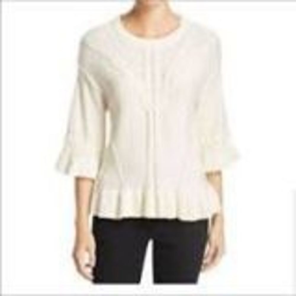 Kate Spade cream wool/cashmere cable knit ruffled hem S romantic royalcore sweat